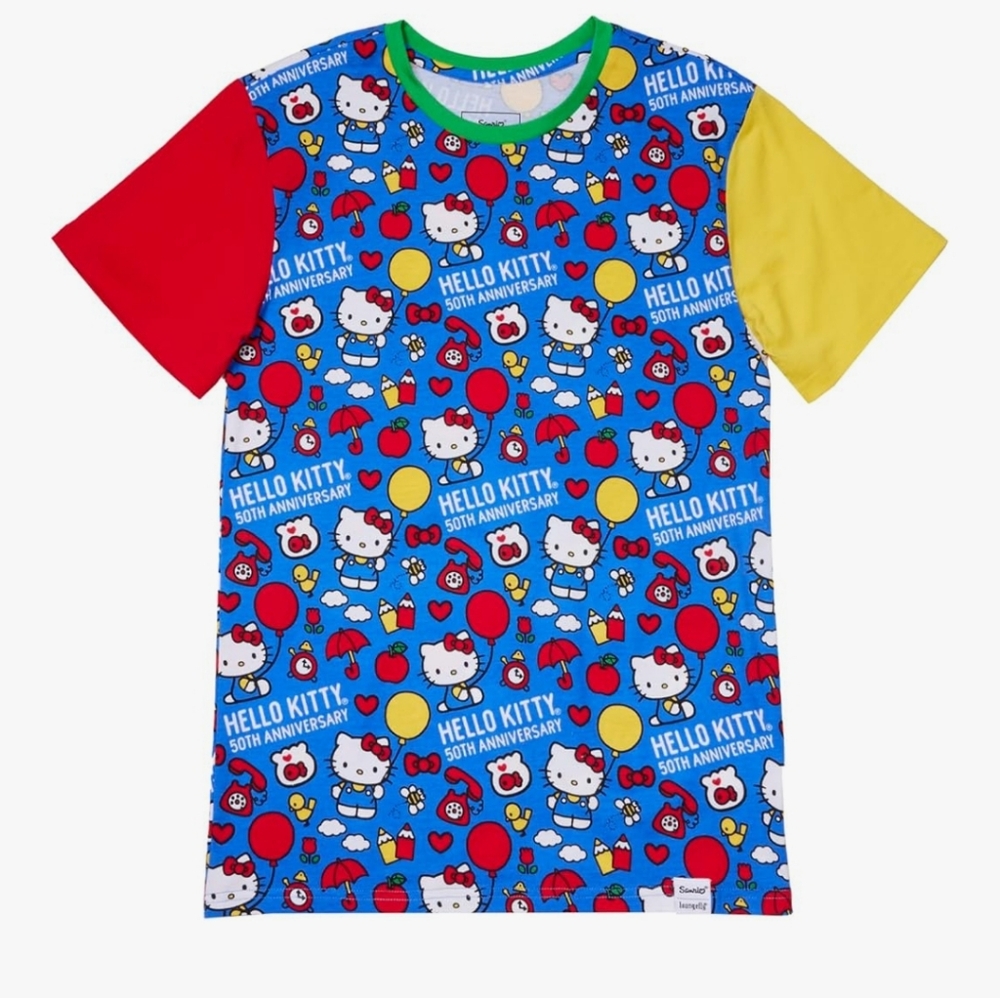Loungefly Sanrio Hello Kitty 50th Anniversary All-Over Print Unisex Tee Tops
